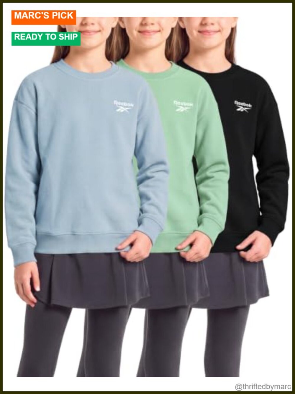 Girls Fleece Crewneck Sweatshirts 3 Pack Pullover Ribbed Cuff School Layer